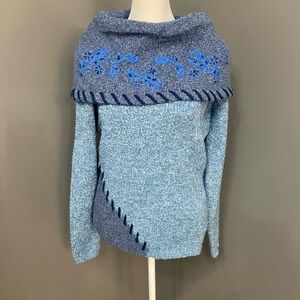 JOE BROWNS UK Womens Knit Blue Wide Neck Embroidered Cottagecore Cabincore Sz6
